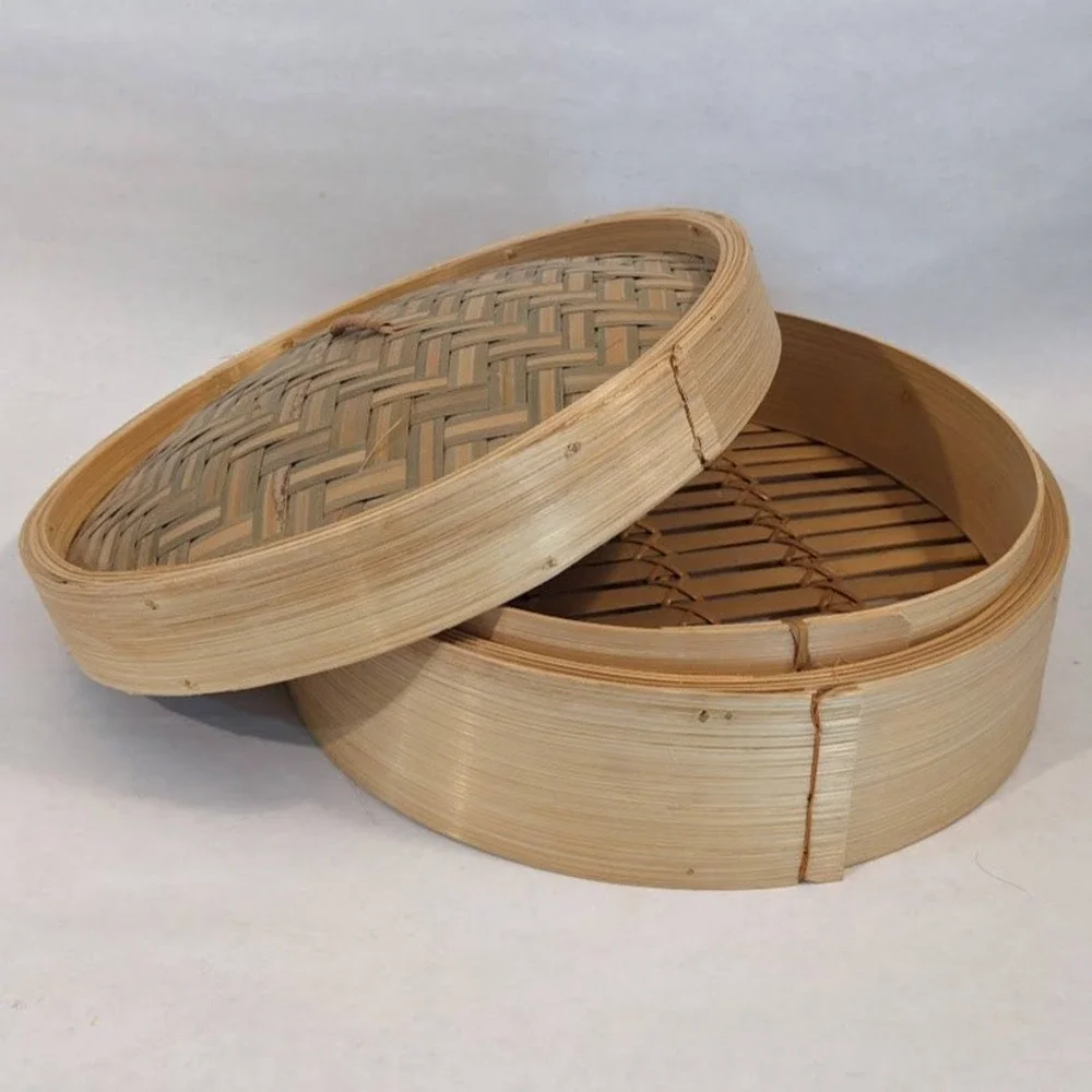 Natural Bamboo Steamer Basket with Lid 10 Inch Dim Sum Dumpling Steamer 2pc Set